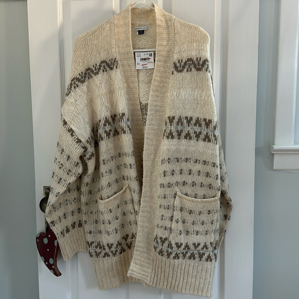 American Eagle Outfitters Cream and Brown Cardigan